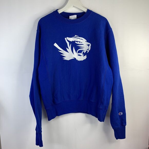 Champion Size M Crew Neck Sweatshirt Reverse Weave Royal Blue Oversized Pullover - Picture 2 of 9